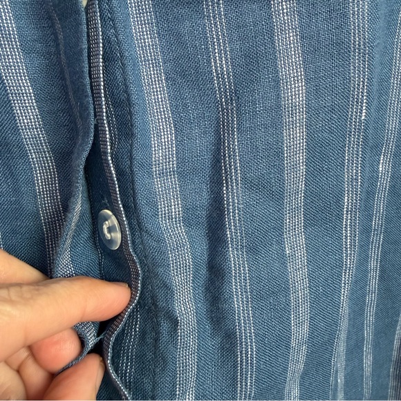 Habitat Linen Button Top Sz M White Blue Pin Striped Style 42511 Coastal Chic - Picture 9 of 16